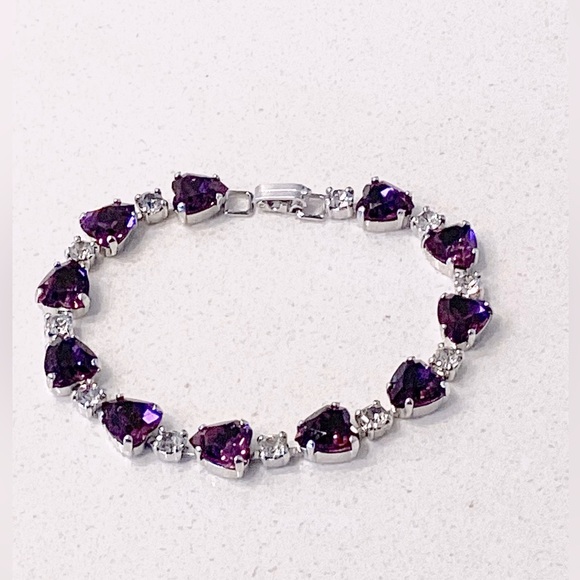 Source Unknown Jewelry - Sparkling Purple & Crystal Rhinestone 7” Silver Tone Bracelet